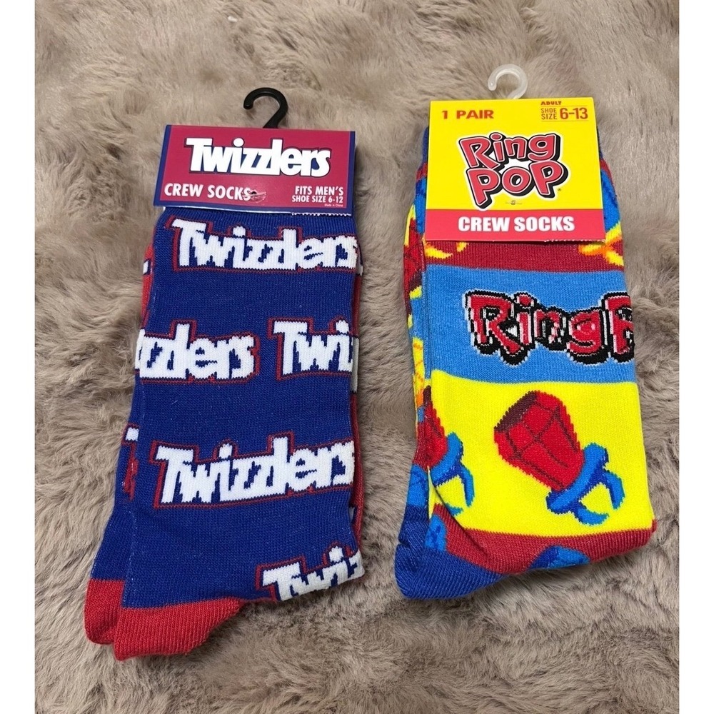 Twizzlers & Ring Pop Candy Novelty Crew Socks Bundle Mens Adult Size 6-13 2 Pair